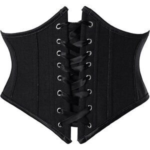 Women's Black Floral Lace Up Boned Underbust Darkness Corset  Waist Belts